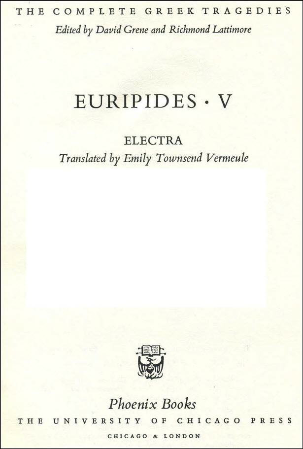 Cover page for Euripides with translator given for Electra