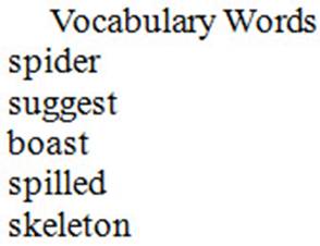 Heading followed by a vocabulary list of five words