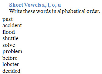 Word list in normal type