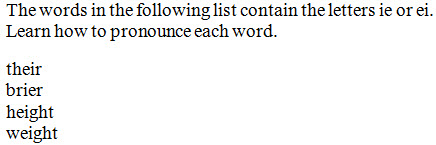Word list in normal type