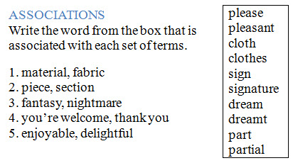 Boxed word list for an activity is in the right margin